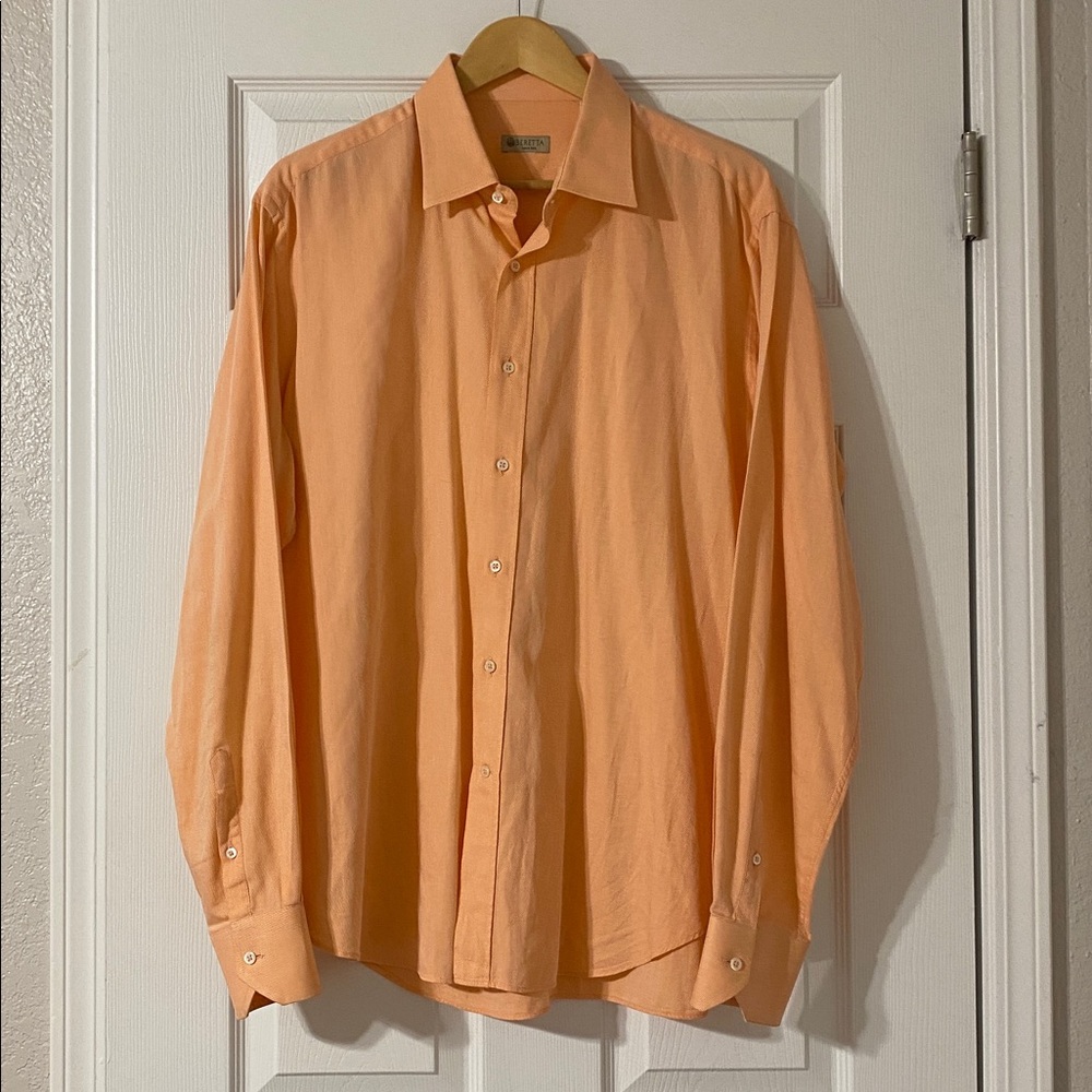 Beretta Mens Peach Button Down Shirt Size 44 / 17.5